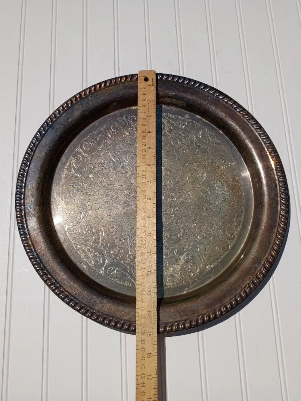 Vintage Silverplate Serving Tray Round Fluted Platter 15.25